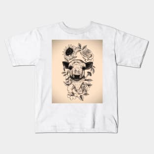 Floral Baby Cow Design Kids T-Shirt